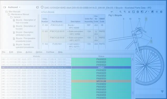 Screenshot of IrisView Presenter with IrisCheck Overlaid, 
	                       Illustrating IrisCheck Report Linking to Errors